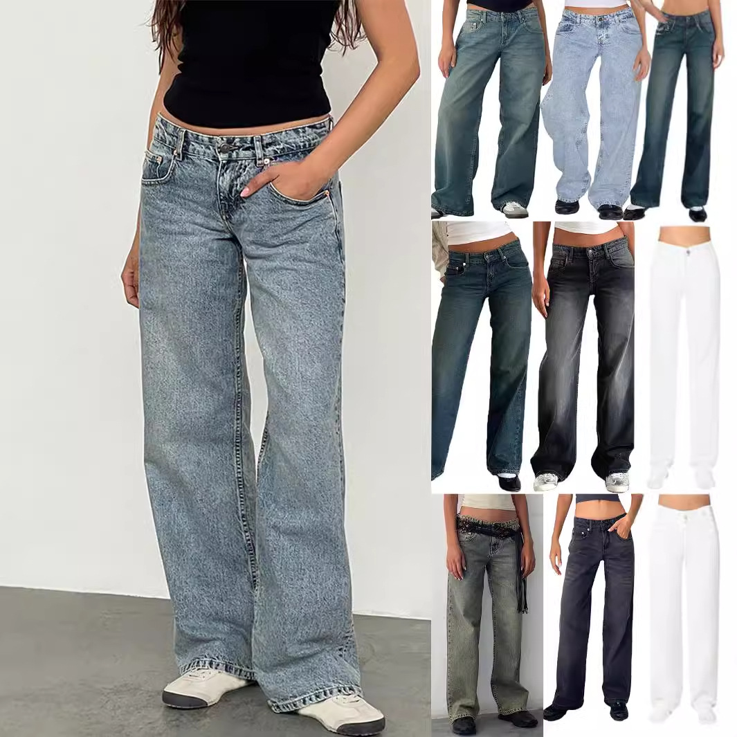 Jean à jambes droites pour femmes, haute qualité, quatre saisons, nouvelle mode, ample, taille basse, jambes larges, décontracté, sans élastique