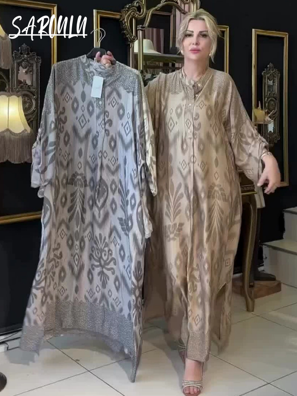 Robe de soirée ample imprimée musulmane, charmante Robe de Cocktail à col haut, Abaya Vintage, Kaftan pour femmes, quatre saisons, 2026
