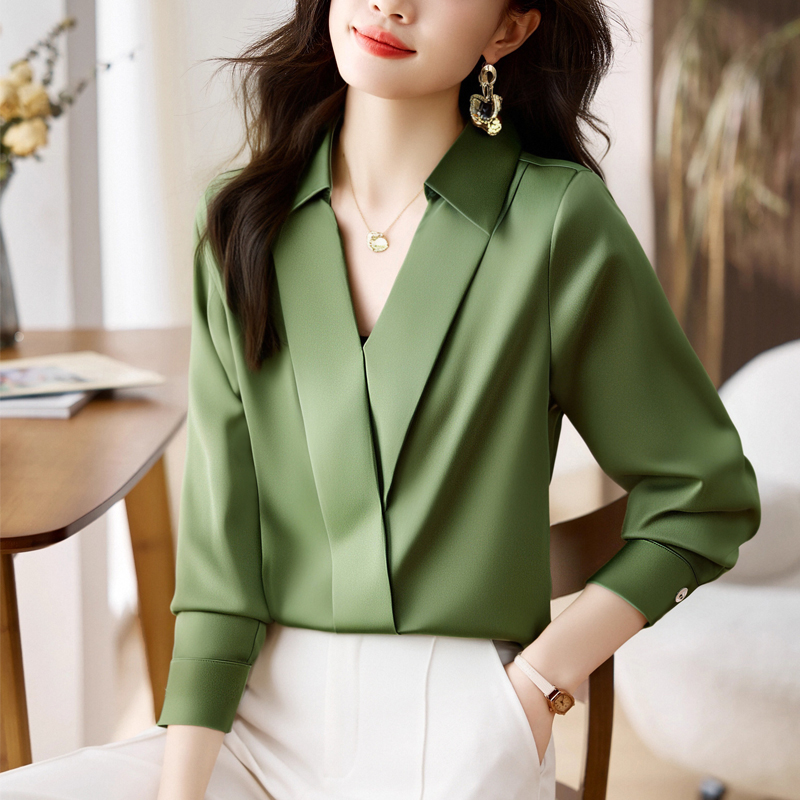 Chemisier en Satin de soie élégant à la mode, vêtements pour femmes, col rabattu, hauts de bureau, manches longues, vêtements de travail, nouvelle collection automne 2025