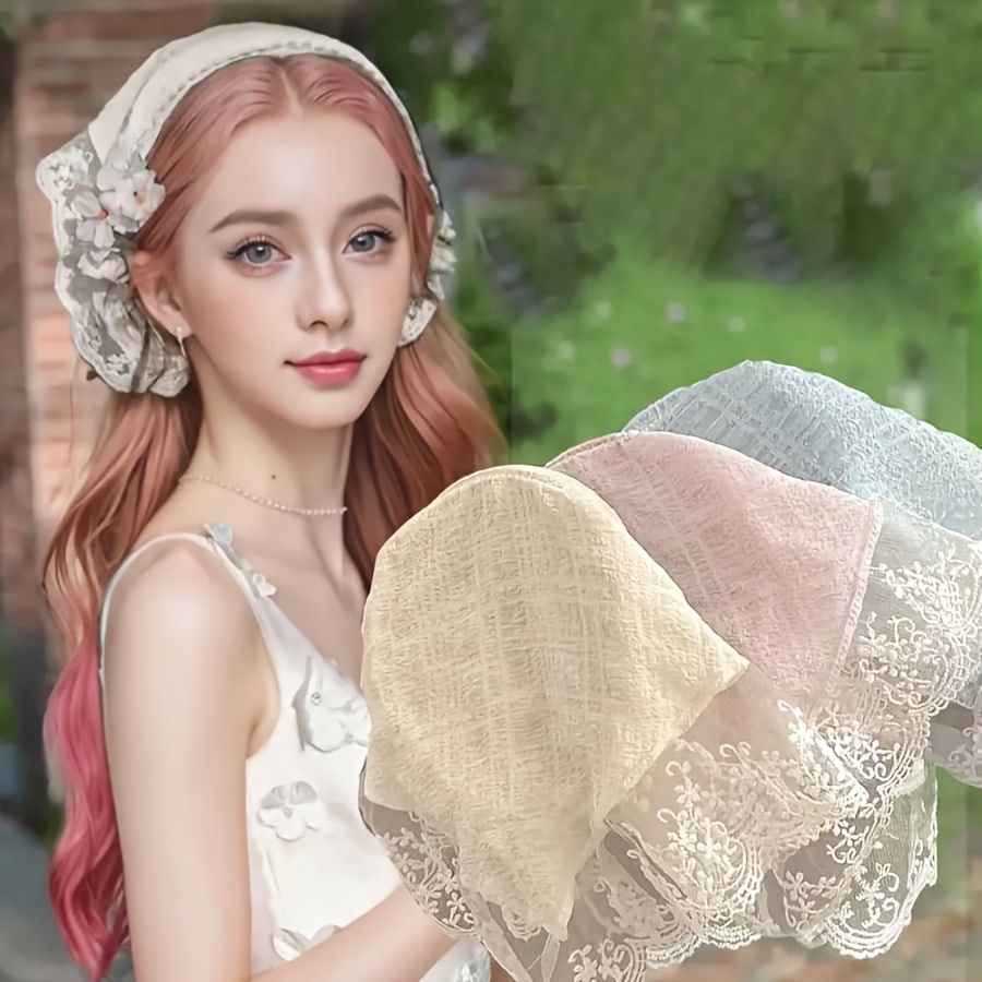 Lot de 2 foulards triangulaires en dentelle ajourée style Gentle Wind, deux options de couleur - Accessoire de cheveux rétro style campagnard