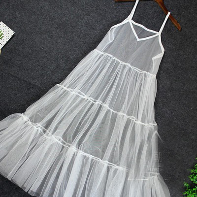 Robe féerique d'été pour femme à col en V, transparente en maille, à fines bretelles, avec ceinture à nœud, en dentelle et maille, style cache-cœur, robe nuisette, tenue d'extérieur