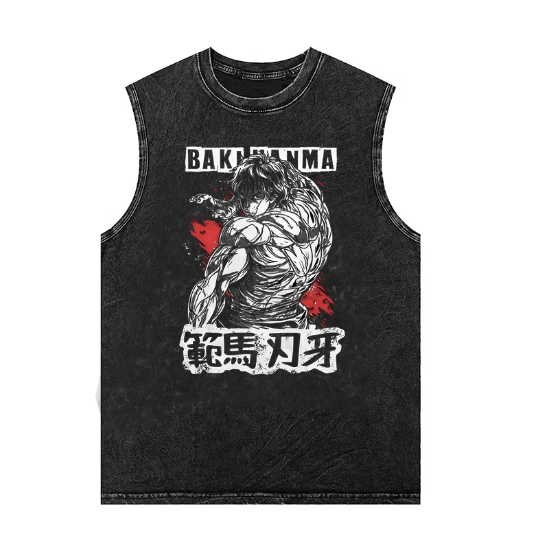 Japon Anime hanma baki débardeurs homme chemise sans manches Vintage lavé gilet été Y2k vêtements décontracté Harajuku Streetwear t-shirt