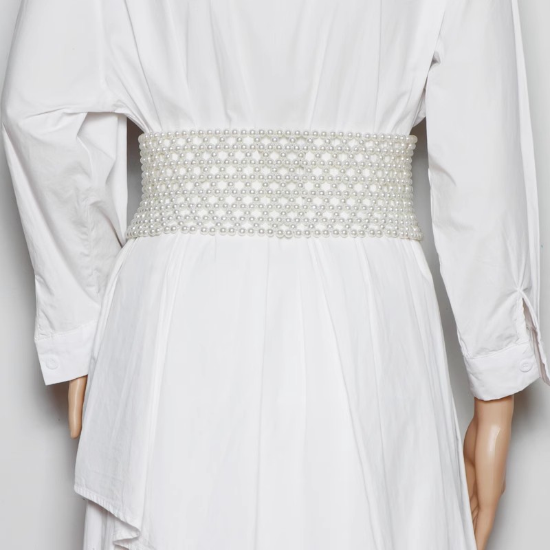 Ceinture corset perle blanche pour femme, ceinture large, manteau Cummerbund féminin, ceinture correctrice, robe à la mode, tout simplement élastique, J060