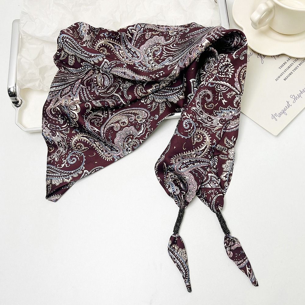 Écharpe en soie imitation cachemire à motif floral, style littéraire, accessoire polyvalent, ceinture triangulaire pour la taille, accessoire de taille pour jeans