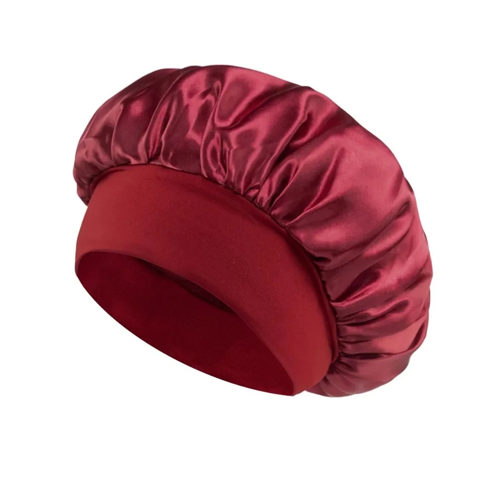 1 pièce Bonnet en satin doux doublé de soie, grand bonnet de nuit en satin, bonnet de douche domestique, couvre-cheveux pour cheveux longs, outil de salon