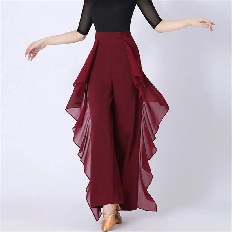 Pantalon de danse à jambes larges pour femmes, taille haute, feuille de Lotus sur le côté, sensation pendante sauvage, pantalon d'entraînement, nouvelle collection 2022