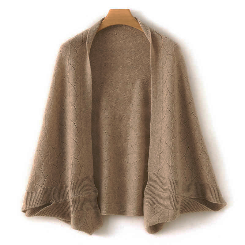Châle en Cachemire pour Femme, Écharpe 100% Laine, Demi-Évider, Motif Géométrique, Rond, Doux, Chaud, Cape, Pashmina, Cardigan, Everak, Hiver