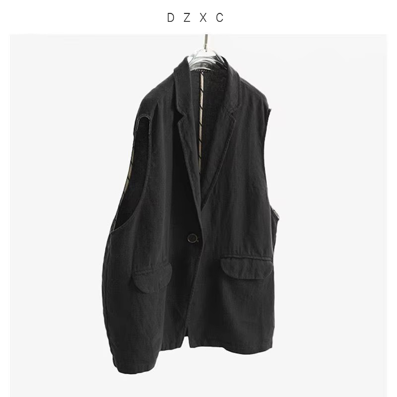 Les fashionistas adorent les gilets~ Gilet décontracté, vêtement en lin pour femme avec col tailleur, haut sans manches ample, Printemps/Été 2026