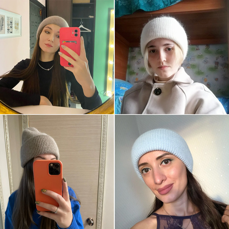 Bonnet en Fourrure de Lapin pour Femme, en Laine Solide, Doux, en Cachemire, Collection Automne Hiver
