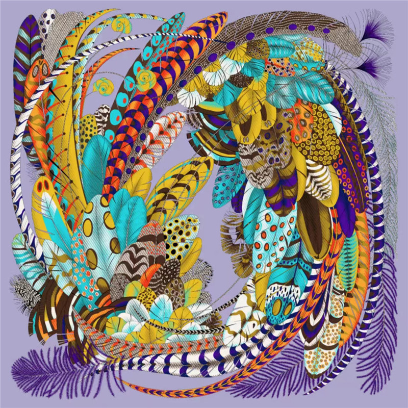 POBING-Foulard pour Femme, Grand Châle, Imprimé Plumes, Carré, Bandana, Hijab Musulman de Luxe, Enveloppes, 130cm