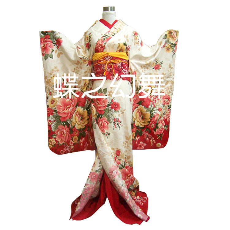 Kimono Traditionnel Japonais Furisode à Fleurs pour Femme, Longue Entrée, Costume Cosplay