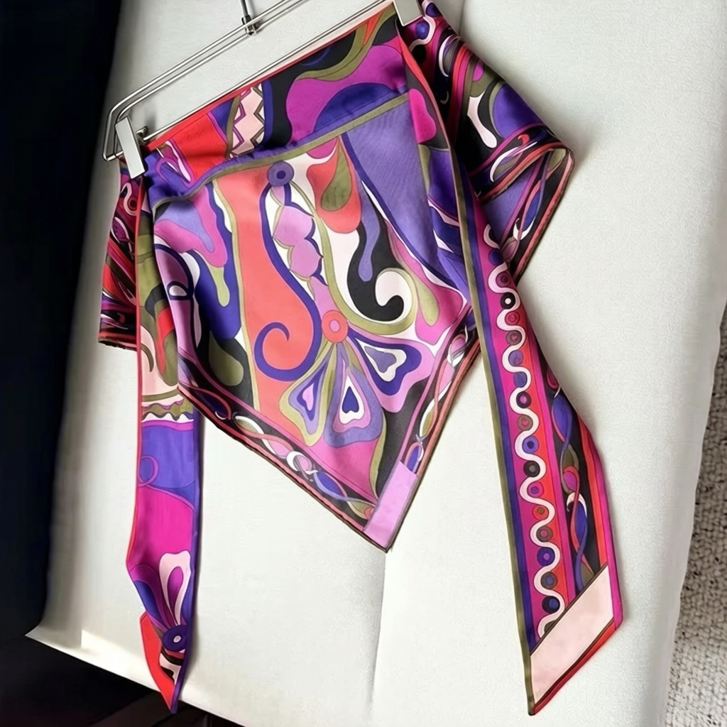 Foulard classique pour femme de couleur violette avec logo signature de créateur, accessoires vestimentaires de luxe pour femme, bandana, écharpe