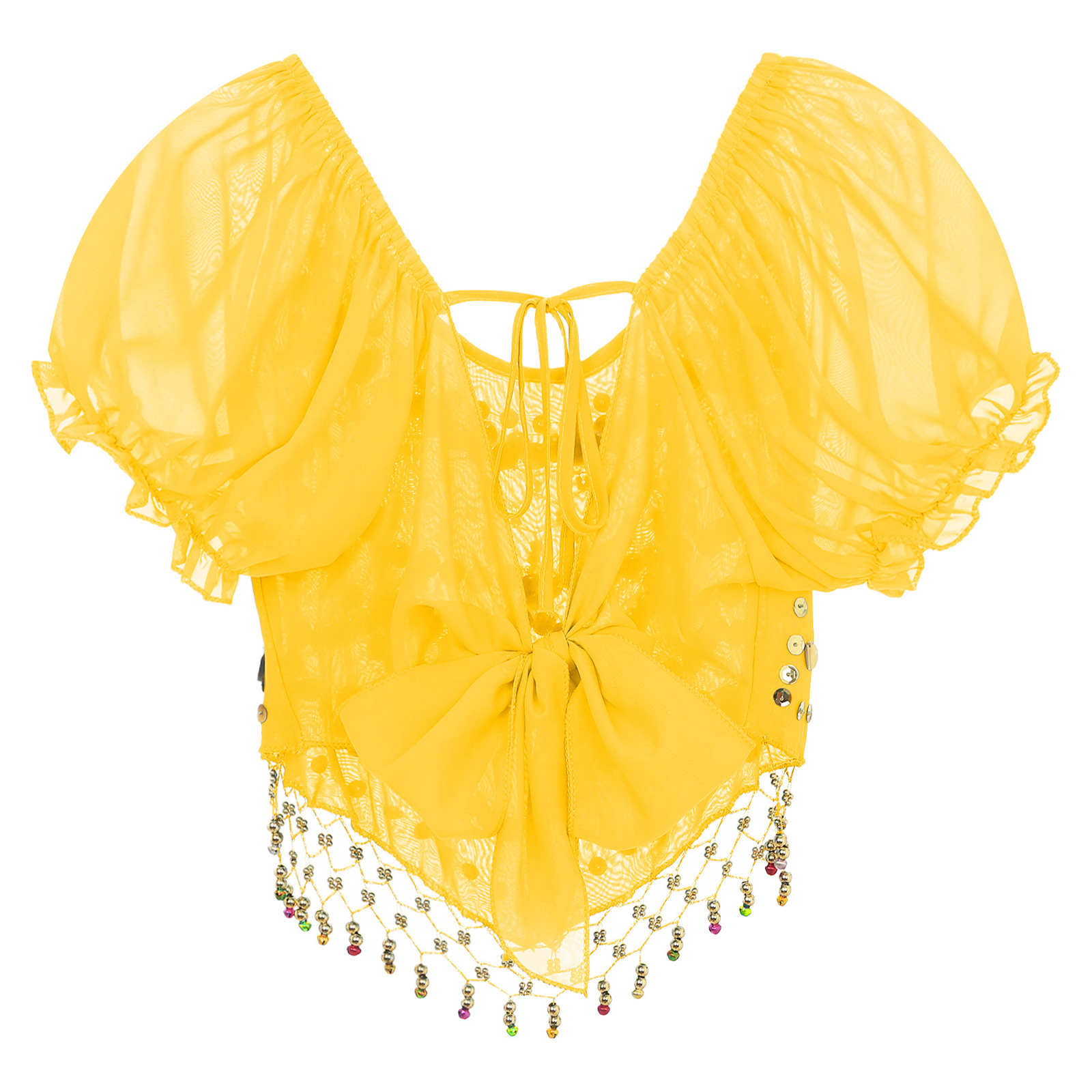Costumes de danse du ventre à paillettes pour femmes, Bellyylene, ourlet irrégulier perlé en plastique, haut court, dos à lacets, vêtements financièrement