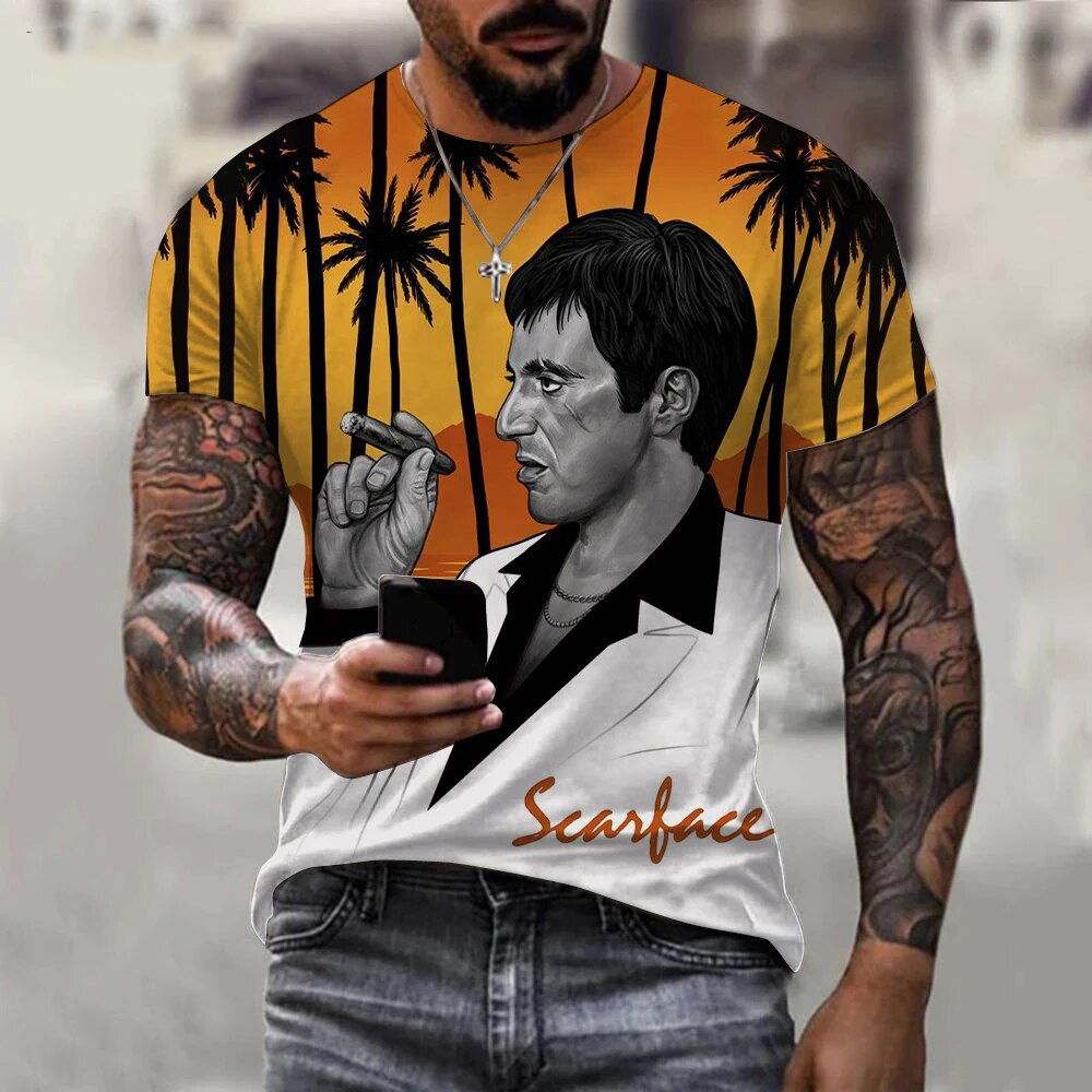 T-shirt pour homme Scarface Classic Movie, imprimé 3D, sport, séchage rapide, respirant, streetwear, Harajuku, décontracté, mode, manches courtes