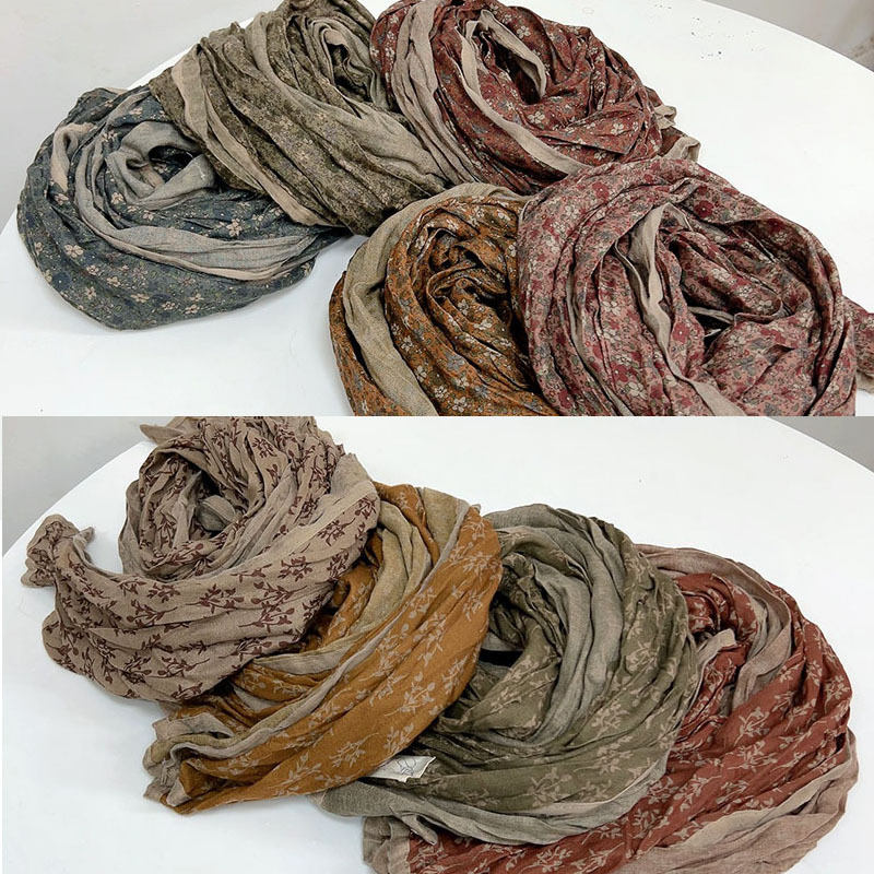 Écharpe rétro en coton coréen pour femme, châle fin et respirant, écharpe florale, mode féminine, printemps et automne, nouveau