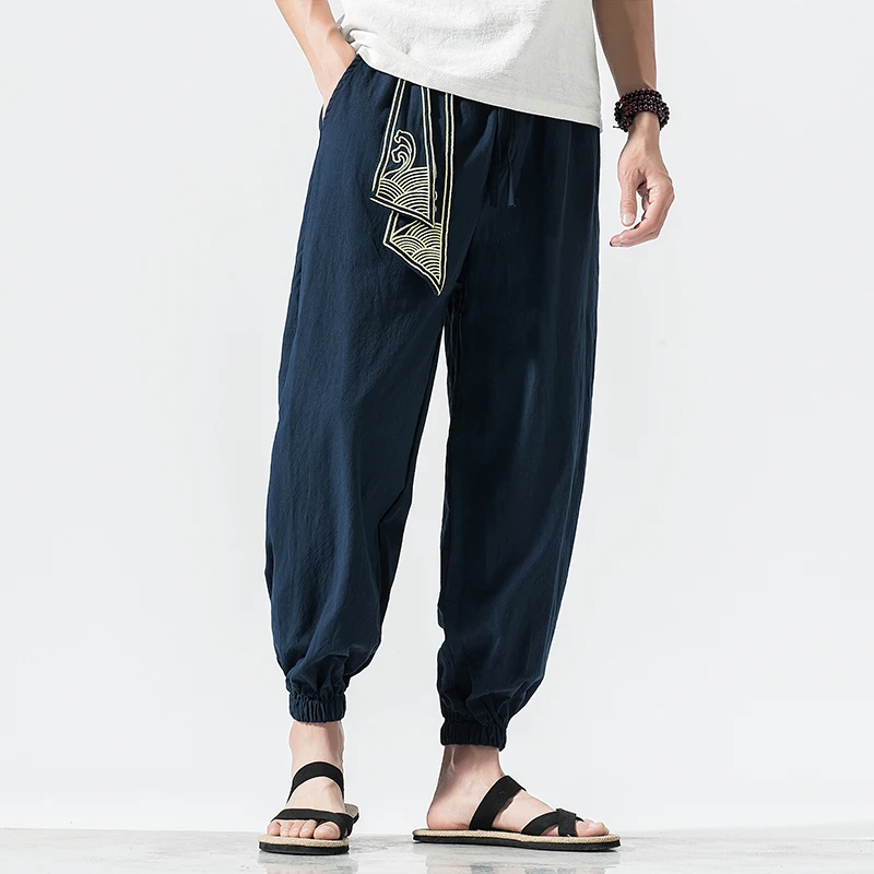 Kimono en coton et lin pour hommes, Costume de samouraï japonais, ceinture imprimée ukiyo-e, sarouel rétro, Hip Hop, Harajuku Haori, Baggy