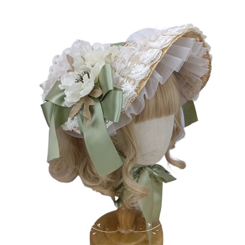 Chapeau Lolita multicolore fait à la main, Bonnet plat, Style pastoral, paille Lolita BNT, chapeau de cérémonie de Style ancien pour l'été