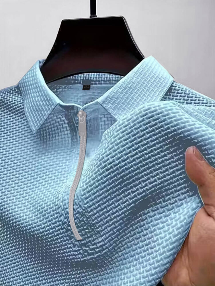 T-shirt à manches courtes pour hommes, haut d'été en soie glacée, fermeture éclair à revers, vêtements pour hommes