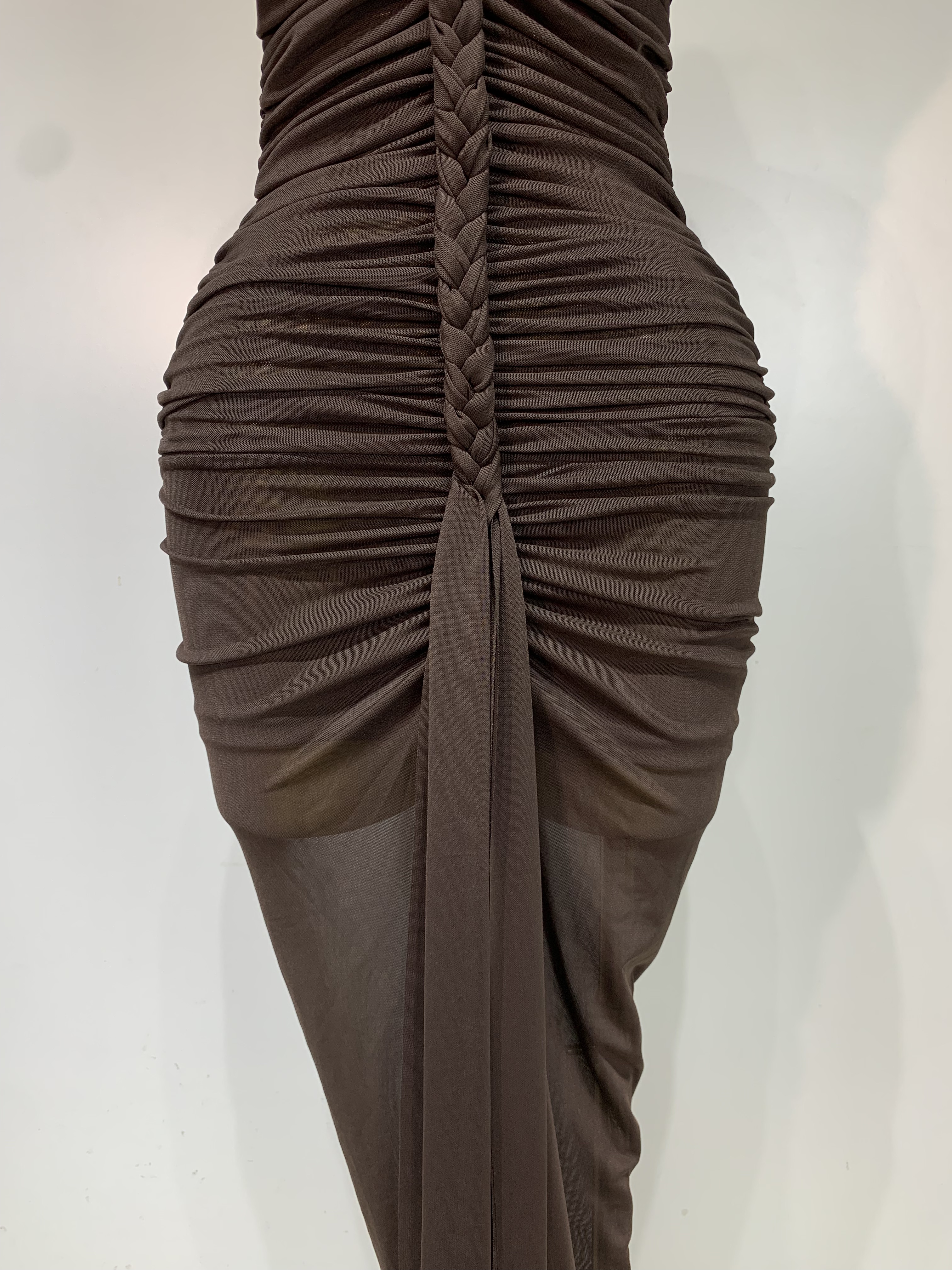 Robe longue marron sexy pour femme, dos nu, froncée, élégante, de soirée, de luxe, pour célébrités, anniversaire, boîte de nuit, cocktail, bal de promo