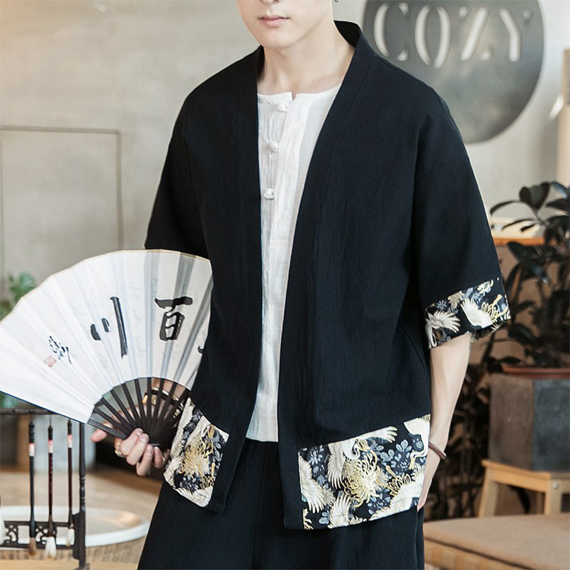 Kimono cardigan hommes japonais obi mâle yukata hommes haori japonais samouraï vêtements traditionnel japonais vêtements FF001