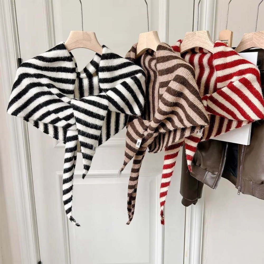 Écharpe triangulaire chaude et tendance, bandana doux à rayures, foulard en laine tricotée pour l'automne et l'hiver