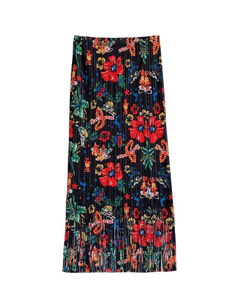 LANMREM-Jupe plissée à fleurs pour femmes, vêtement féminin, taille haute élastique, nouvelle collection printemps 2025, 2YA882