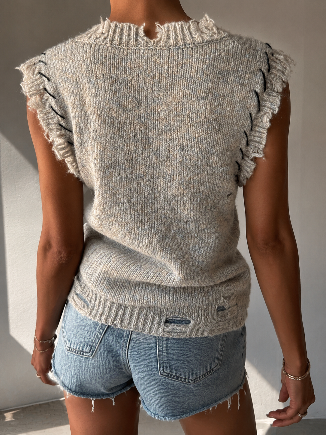 Gilet pull sans manches en tricot pour femme, coupe ample décontractée, à franges, court, style streetwear chic