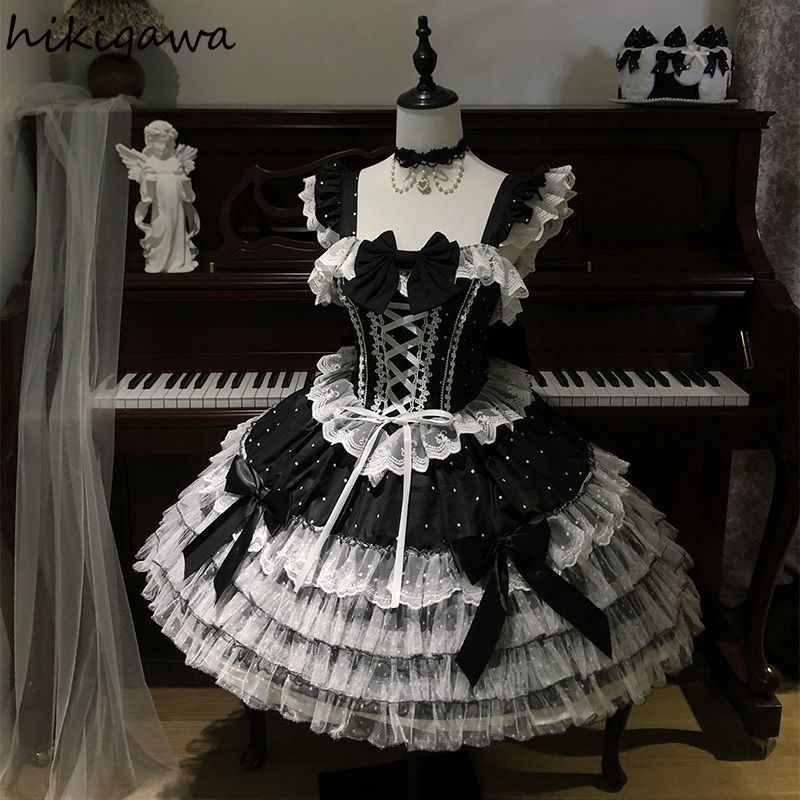 Robes Mignonnes Femme Style Lolita Japonais Col Carré Sans Manches Coupe A-line Robe d'Été Douce 2026 Vestidos de Mujer