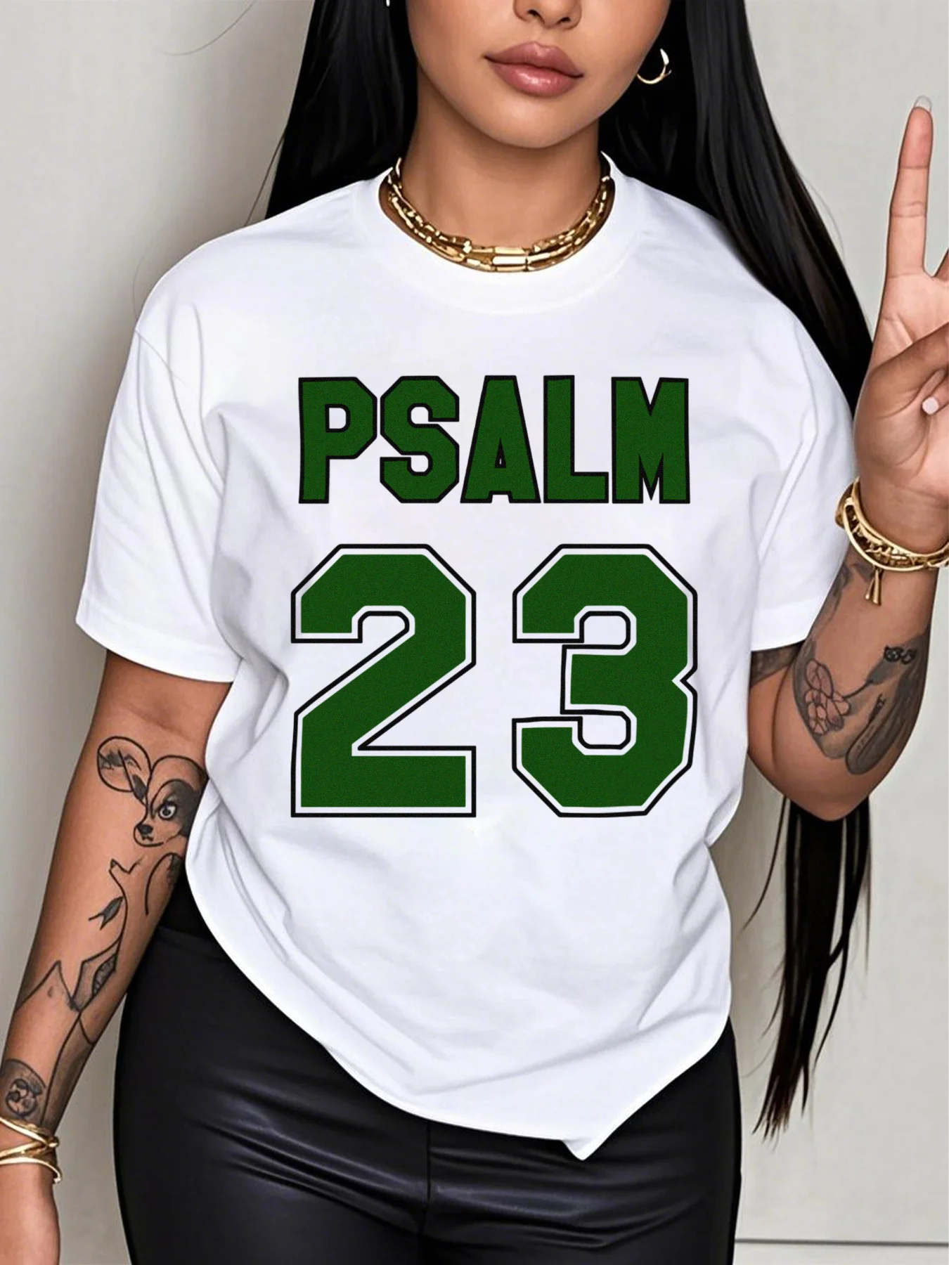 Salme 23 Jersey Premium été décontracté à manches courtes col rond avec lettrage vert audacieux femmes vêtements t-shirt haut vêtements esthétiques