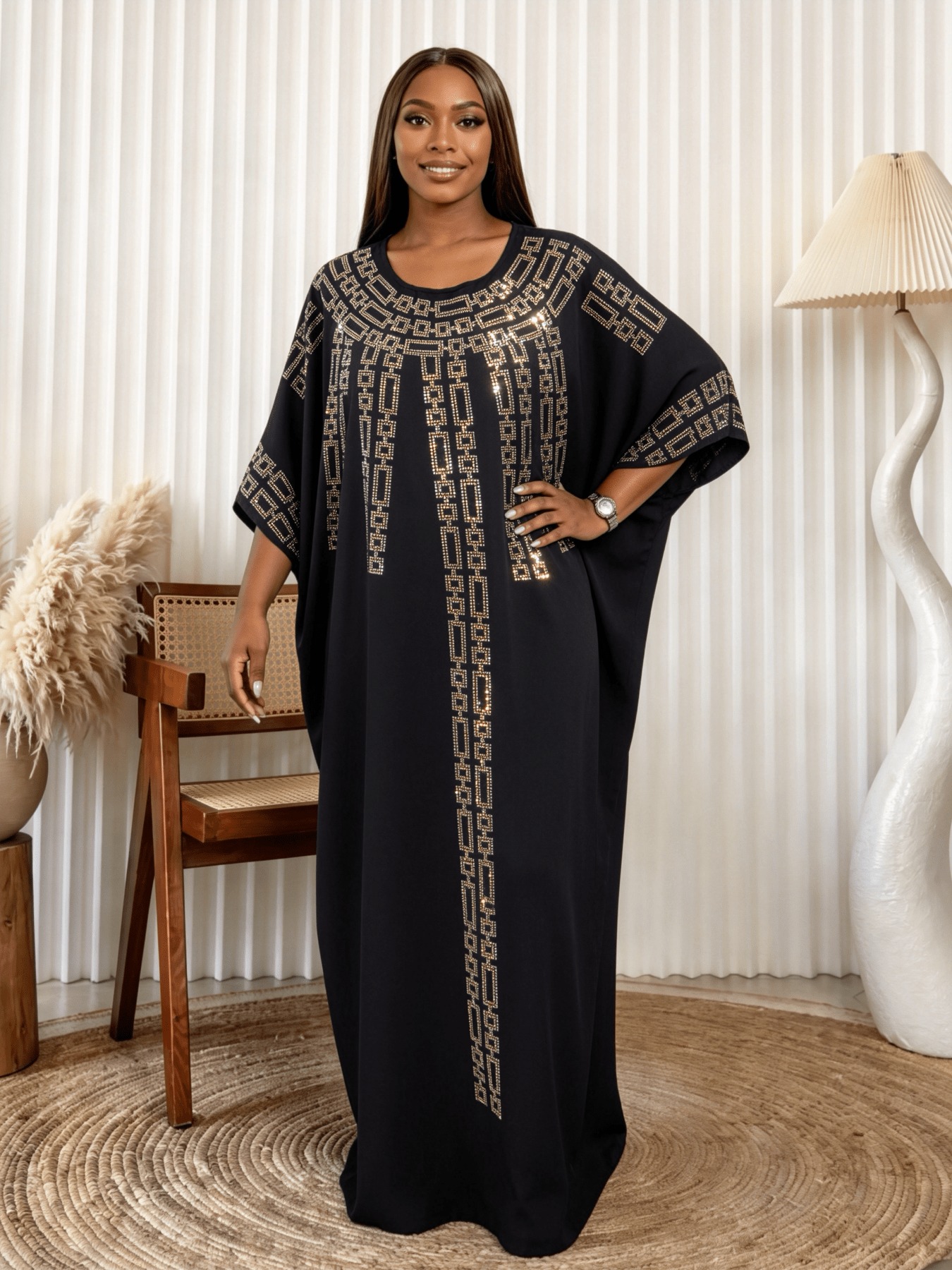 Abaya musulmane grande taille à imprimé africain et strass, robe traditionnelle du Moyen-Orient avec foulard assorti pour femmes