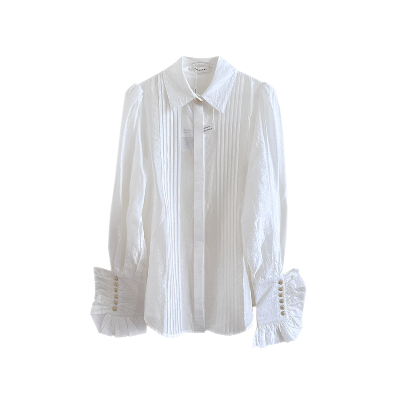 Chemise en mousseline de soie à volants blancs pour femmes, chemises à manches longues, tempérament féminin, col rabattu, chemise en Tencel, Y2K, printemps