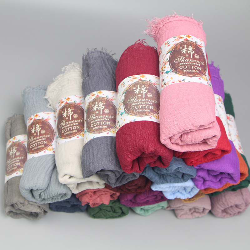 Foulard classique en coton et lin pour femmes, 40 couleurs unies, bandeau, châle froissé, Hijab musulman, 70x175CM