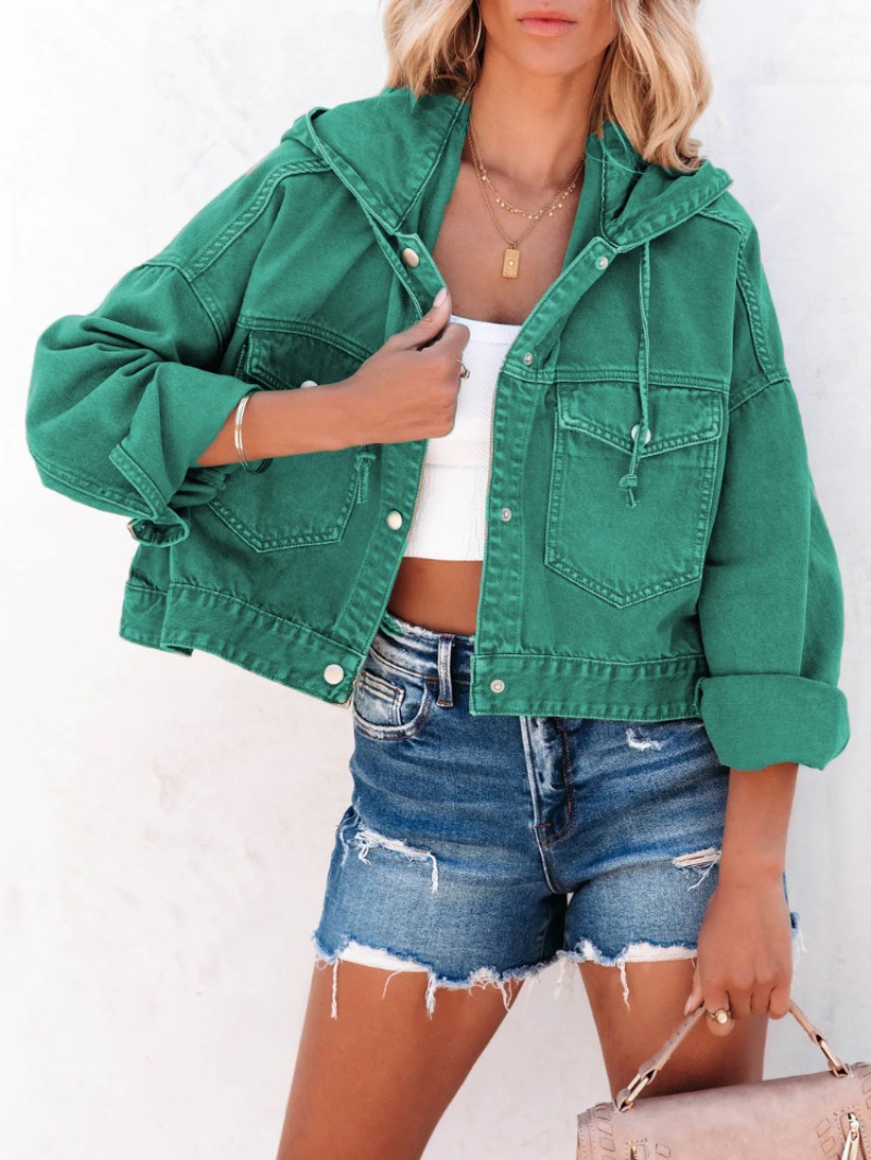 Veste en jean à capuche pour femme, haut à manches longues, jean vintage, vêtements décontractés, streetwear, nouveau