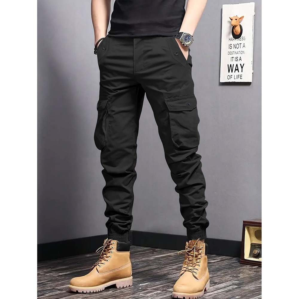 Pantalon Cargo Homme en Coton Printemps-Automne 2026 – Décontracté, Ample, Grandes Poches, Tendance Kaki, Style Harajuku Streetwear