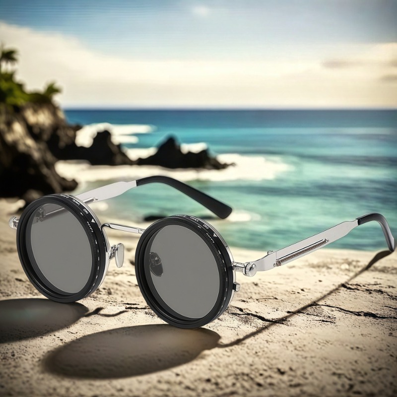 Lunettes de soleil rétro ND9 anti-UV rondes, à gradation réglable 1~9, pour hommes et femmes, style punk, pour activités de plein air, pêche et conduite