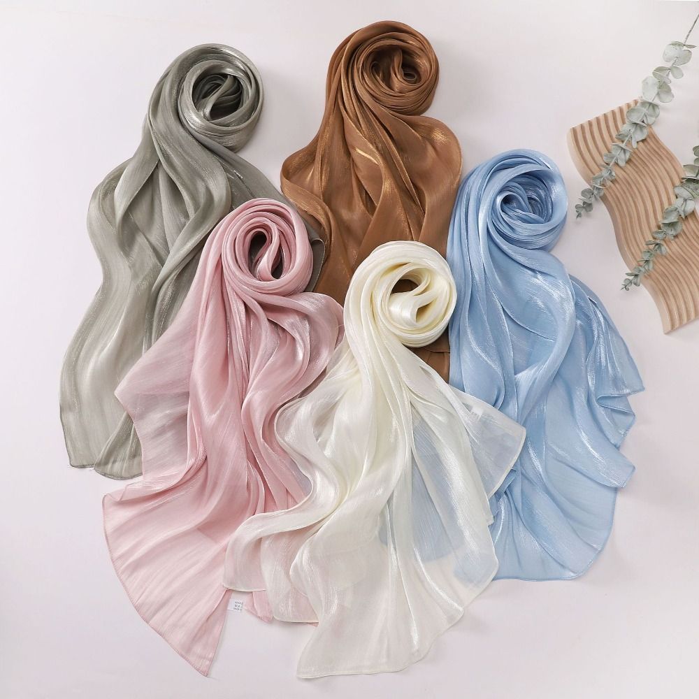 Écharpe en Soie Unie de Haute Qualité, Voile Hijab en Mousseline Brillante, Longue Écharpe Douce pour le Ramadan et l'Extérieur