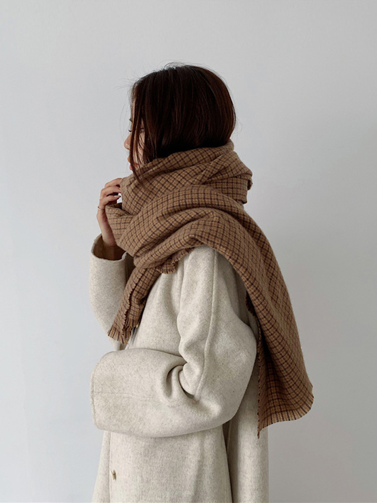Écharpe à carreaux en cachemire unisexe, Hijab chaud, Mujer, Bufandas, châle rond, vintage, décontracté, femmes, hommes, hiver