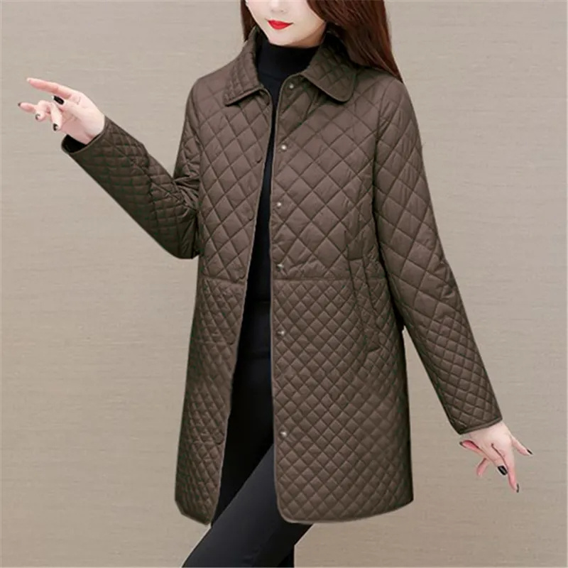 Manteaux matelassés à carreaux Midi pour femmes, mode féminine, vêtements coréens, solide, décontracté, épais, chaud, vestes à manches longues, nouvelle collection automne hiver