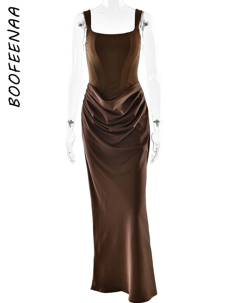 BOOFEENAA – robe longue style Corset, col carré, sans manches, dos nu, robe de soirée blanche sexy, robe de soirée élégante pour femme, C0-EF30