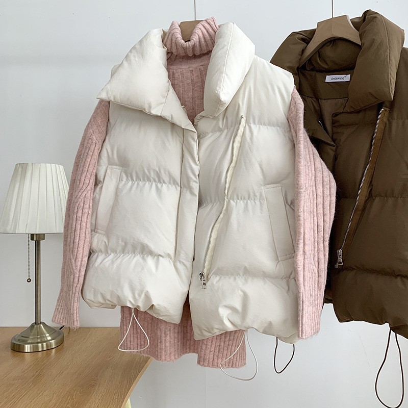 Femmes mode automne nouveau 2024 col montant élégant vers le bas manteaux vêtements d'extérieur chauds ceinture décontractée sans manches hiver femmes gilets vestes