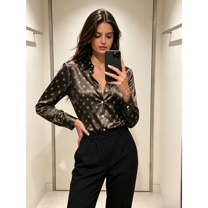 Chemise en satin pour femmes Chemise à manches longues pour femmes Chemise pour femmes