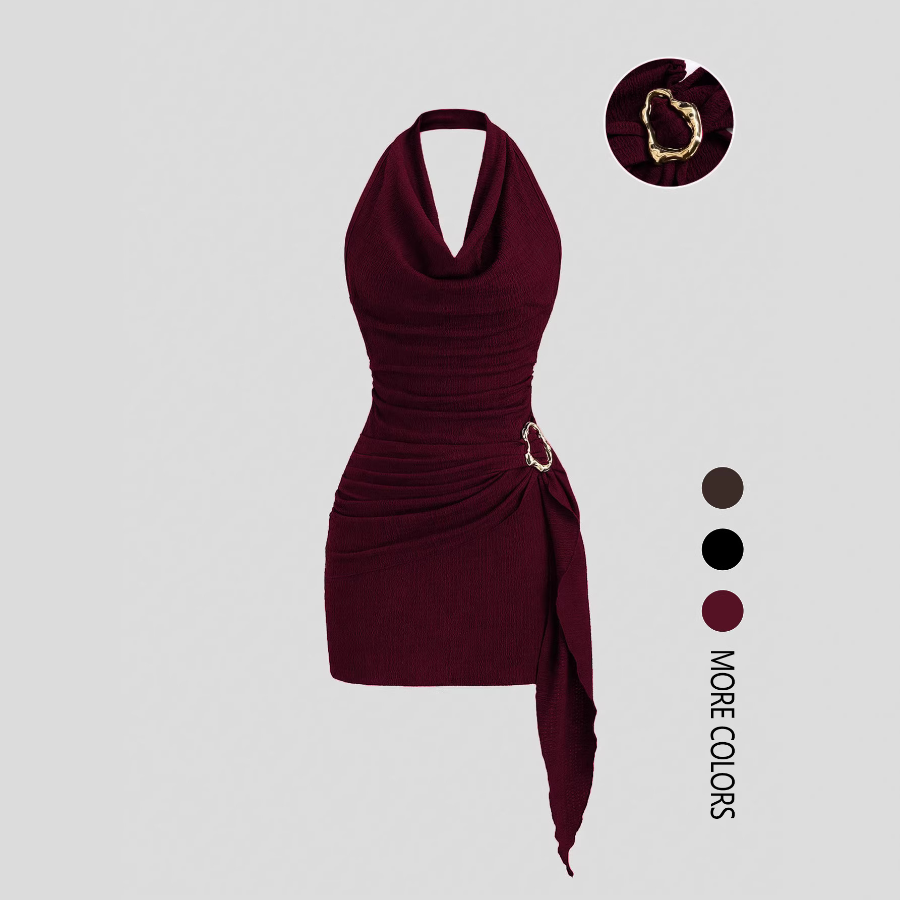 Robe élégante pour femmes, col en v, dos nu, couleur unie, tricotée, mi-longue, sans manches, coupe ajustée, en Polyester