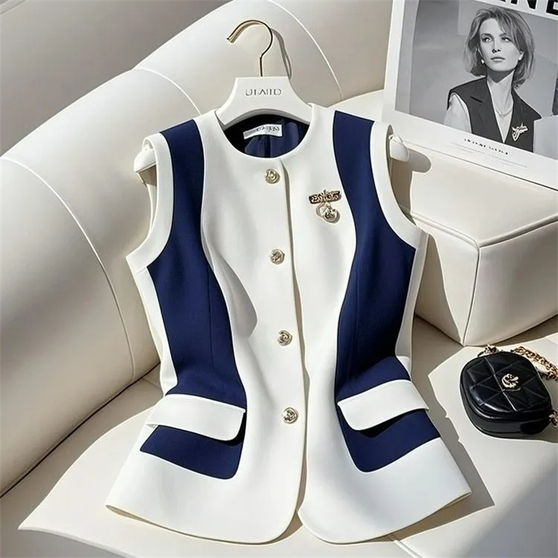 Gilet de Costume Femme 2026 Nouvelle Collection Printemps-Automne Haut Sans Manches Haut de Gamme Taille Cintrée Élégant Manteau Sans Manches pour Femme