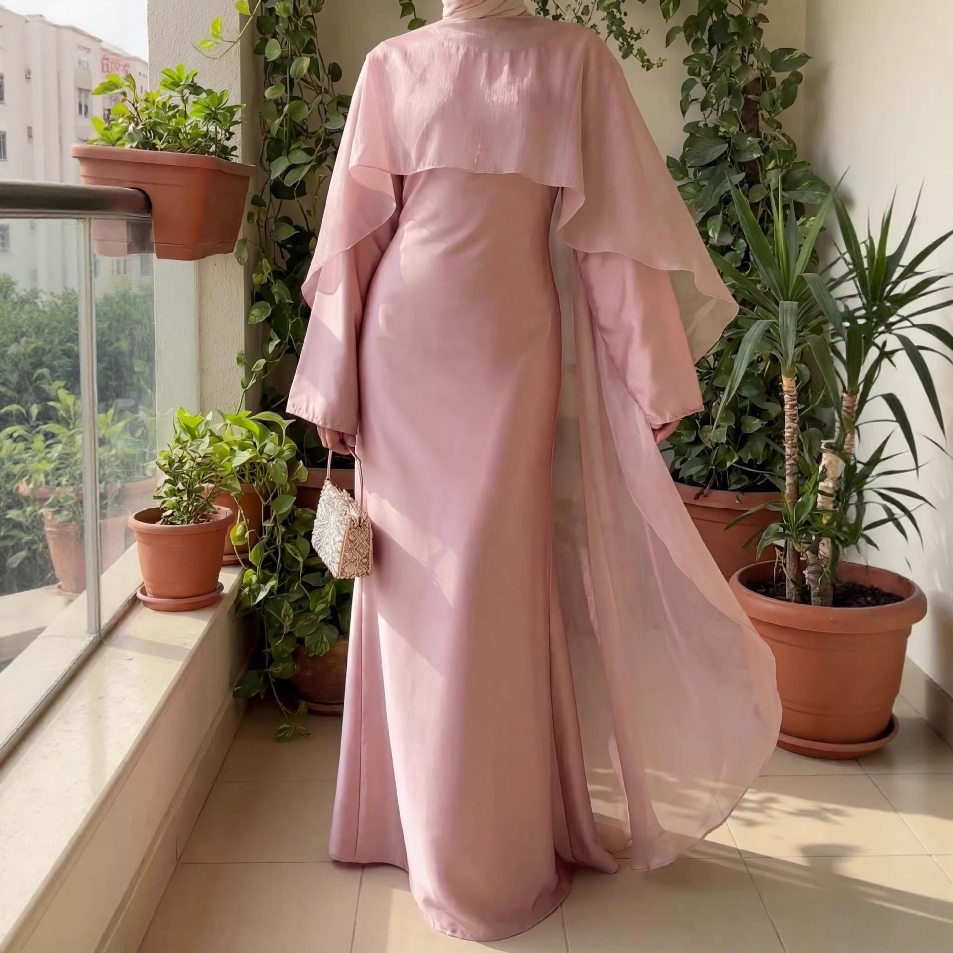 Vêtements islamiques Dubaï Femme Cape rose Abaya Abaya modeste Robe musulmane pour femme Abaya fermée Eid Ramadan Musulmane Femme Vestidos