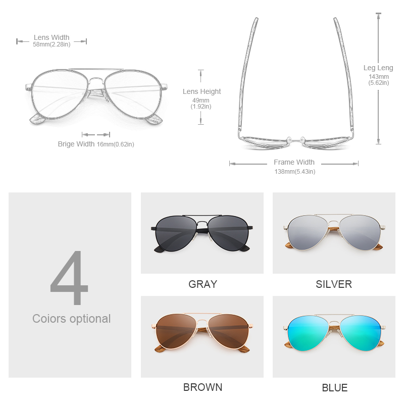 Oi bois lunettes de soleil pilote lunettes de soleil hommes femmes lunettes polarisées bleu Uv400 lentille
