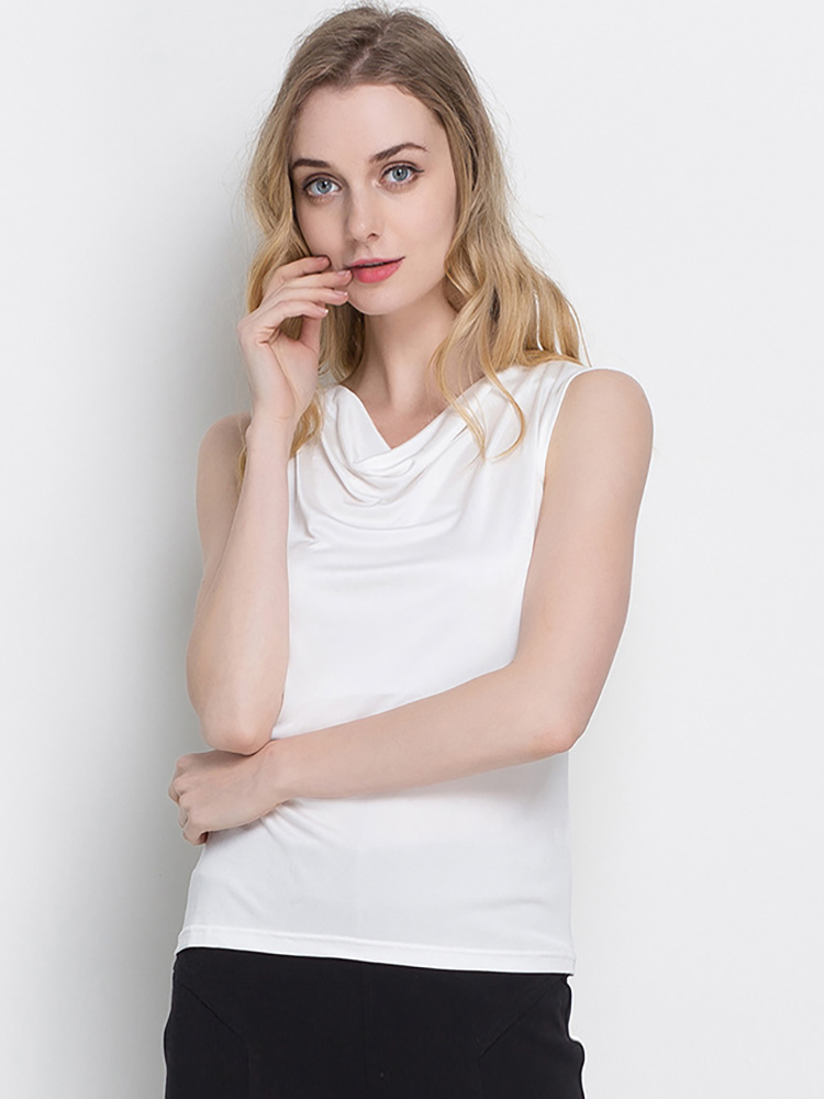 SuyaDream soie naturelle femmes Jersey réservoirs col drapé solide gilets d'été 2025 été t-shirt blanc noir rose