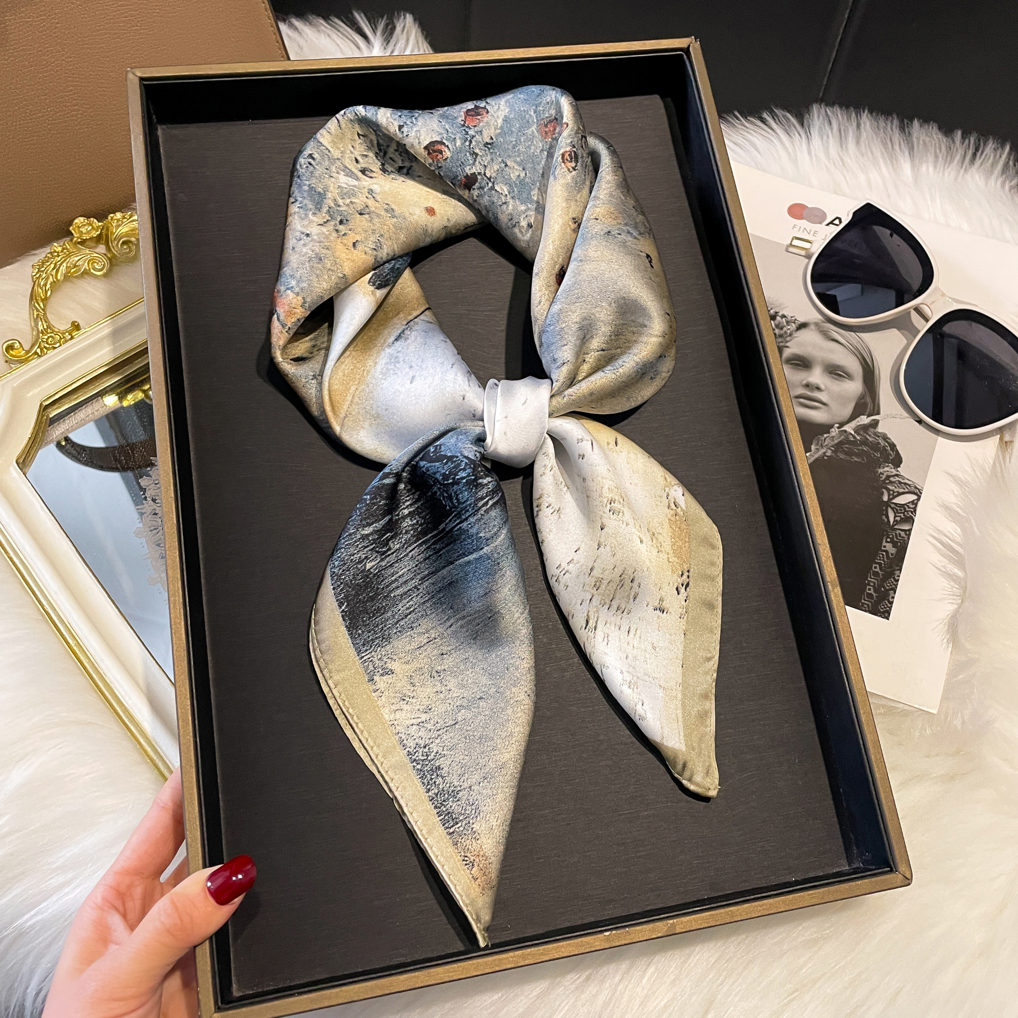 Foulard Carré en Satin pour Femme, Châle Rond Hijab, Bandeau de Cheveux, Poignet, Sauna de Luxe, 70x70cm, Nouvelle Collection