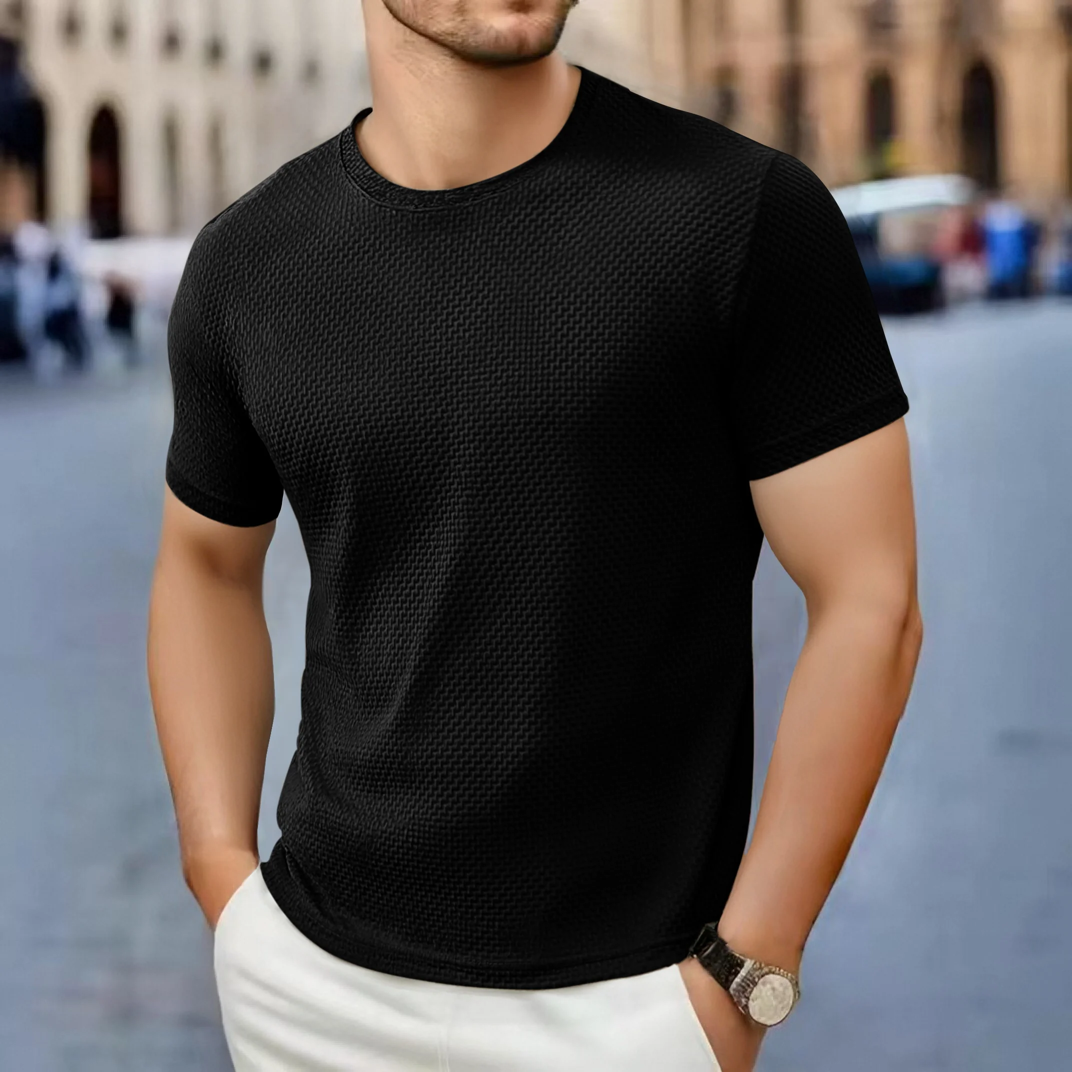 T-shirts d'été en soie glacée haut de gamme, couleur unie, haute qualité, à manches courtes, respirants, pour hommes, vêtements de marque, 4XL