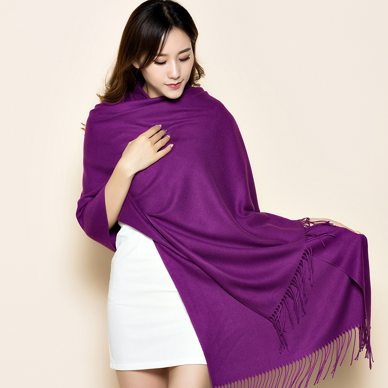 Femmes hiver nouveauté cachemire Pashmina châle écharpe dame longue couleur unie gland Wrap châle doux rouge réunion annuelle foulards