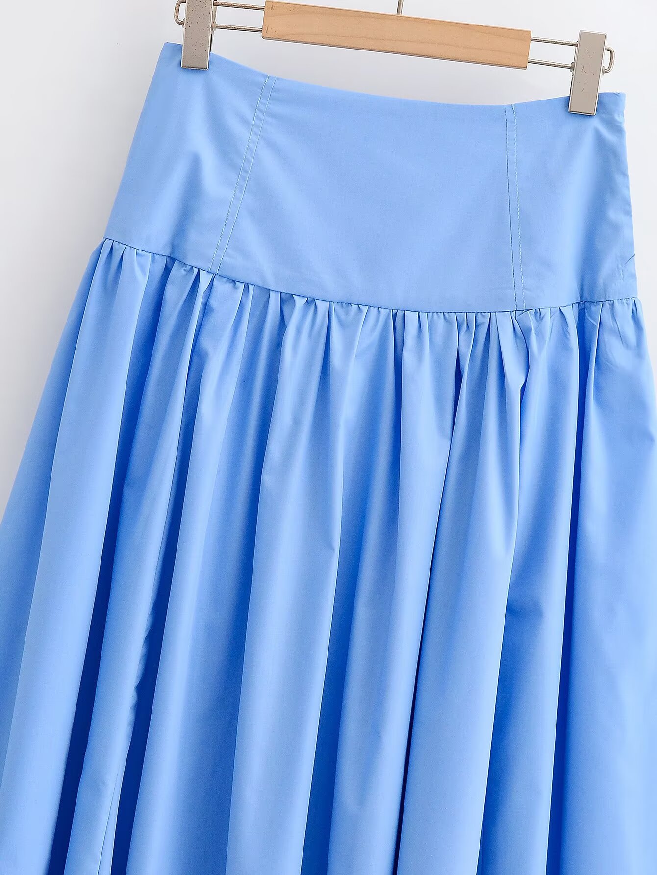 Jupe trapèze décontractée bleue style français pour femme, nouvelle collection printemps-automne, jupe à volants taille haute mi-longue en fibre de polyester